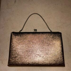 Vintage After Five Metallic Gold Evening Top-Handle Clutch Crystal Kisslock